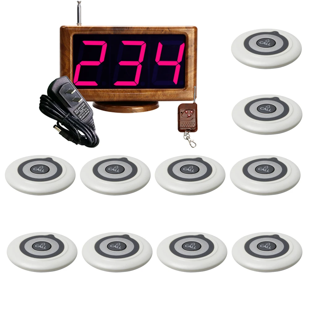 JINGLE BELLS Wireless Paging Calling System 10 Call Button Transmitters 1 Screen Receiver Calling System for Restaurant Hotel