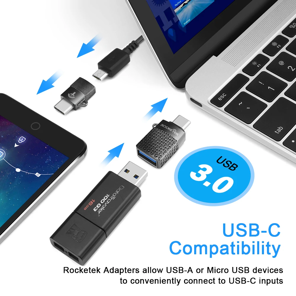 Rocketek micro to type c OTG USB C 3,0 адаптер Alumium Phone type-c аксессуары разъем для Xiaomi OnePlus LG Nexus 5X6 P
