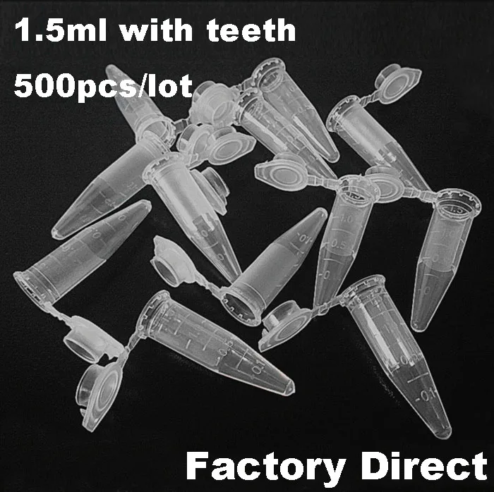 

500pcs/lot 1.5ml Plastic centrifuge tube with teeth Test Tubing Vial Clear PP Vials Container Lab Consumable Free shipping