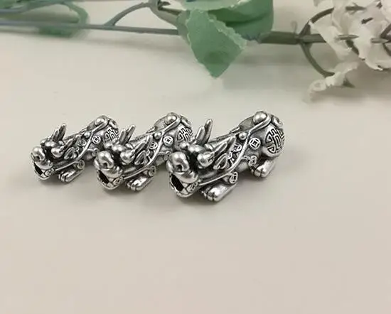 3D 999 серебряные бусины Fengshui Pixiu, винтажное чистое серебро, на удачу, ювелирные аксессуары в виде бусин, сделай сам, браслет, бусы, счастливый зверь