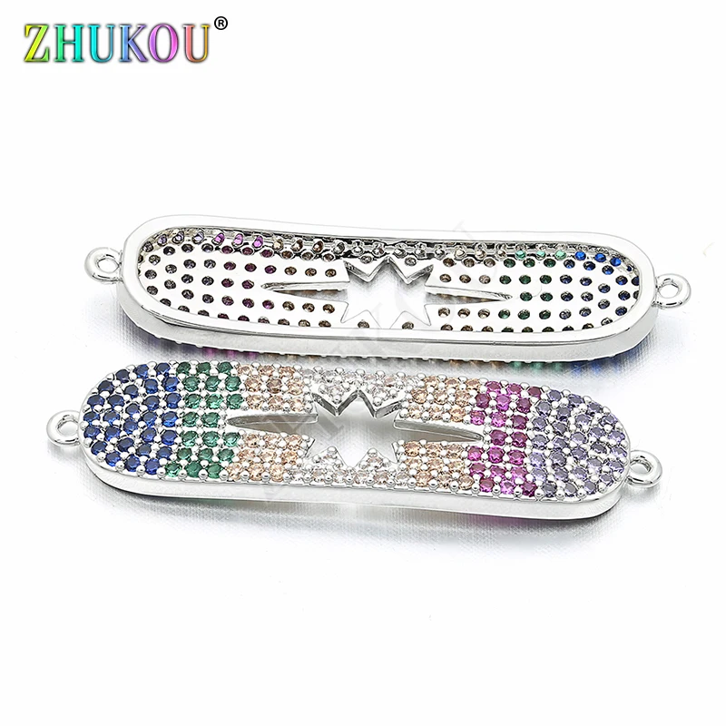 8*34mm Brass Cubic Zirconia Rectangle Rainbow Color Charms Connectors DIY Jewelry Bracelet Necklace Making Model: VS138 | Украшения и