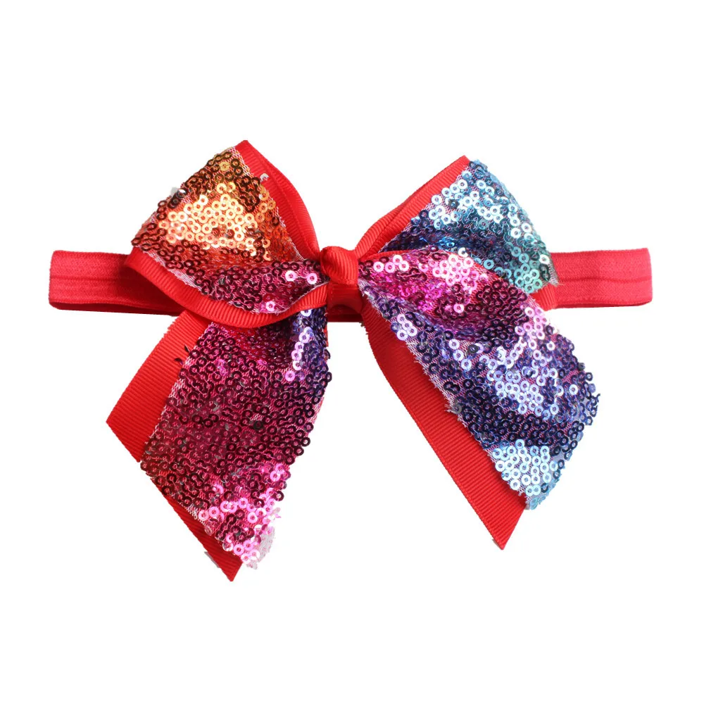 

1pcs 2017 New rainbow gradient color hair bows with thread ribbon big bow headband bowknot hair accessories