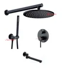 Smesiteli 5 лет Гарантия 100% латунь матовая черная отделка ванная комната настенное крепление 3-функциональная Скрытая Душевая система 8 дюймов тропический душ