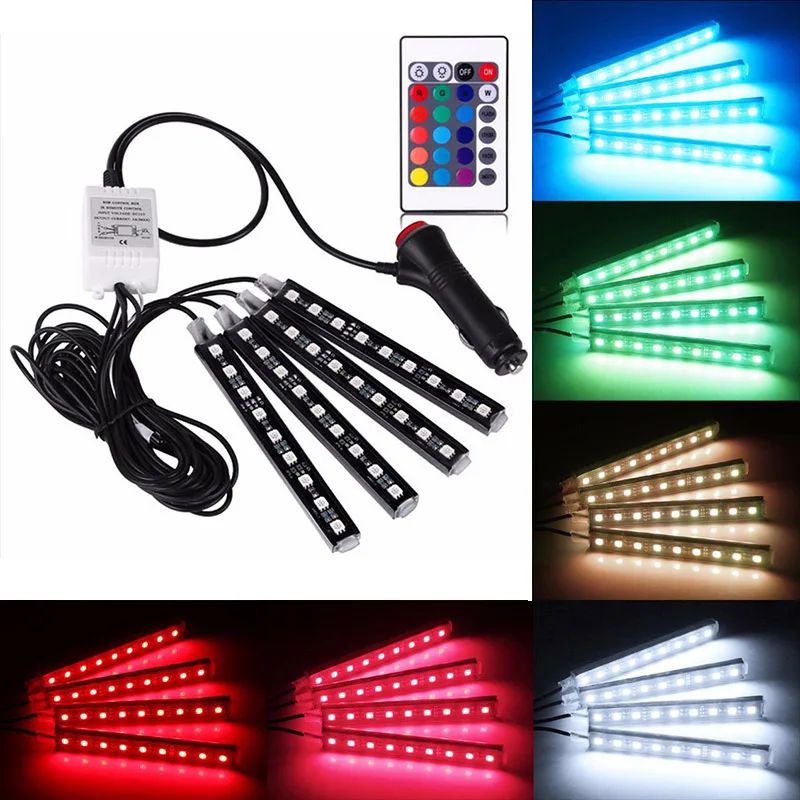 9 Led 4 в 1 интерьер автомобиля 5050 RGB атмосферные огни тире пол ноги полосы света