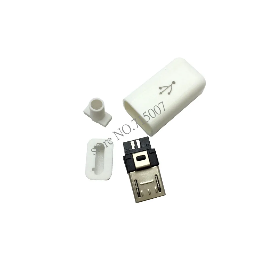 10 шт. Micro Тип USB мужчин 5 Булавки Коннектор с белый черный Пластик крышки сварки 4 в 1