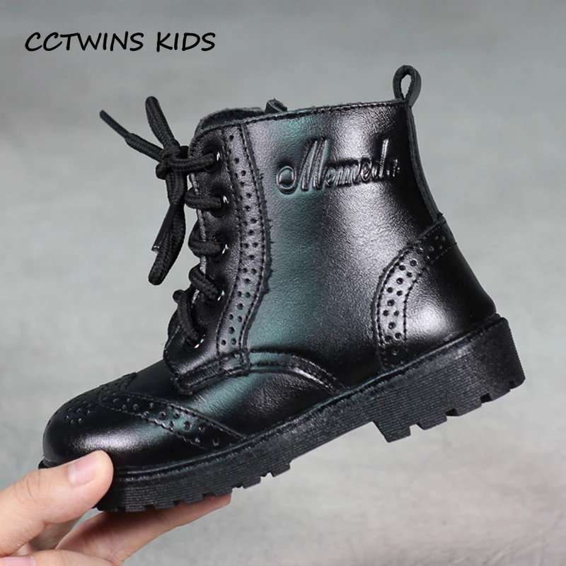 CCTWINS KIDS/Коллекция года; Ботинки martin из натуральной кожи для маленьких девочек и мальчиков на шнуровке; Детские Модные кожаные ботинки черного цвета; C1110