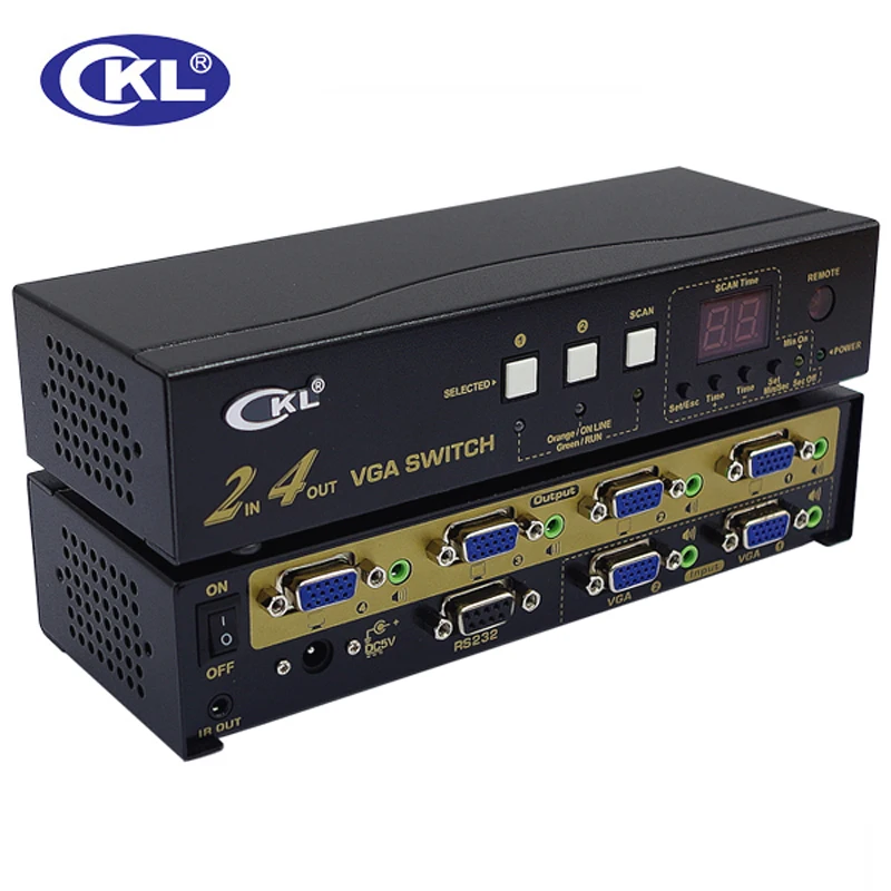 Переключатель CKL 224R VGA с аудио 2 в 4 выхода. 2048*1536 450 МГц для монитора ПК ИК пультом