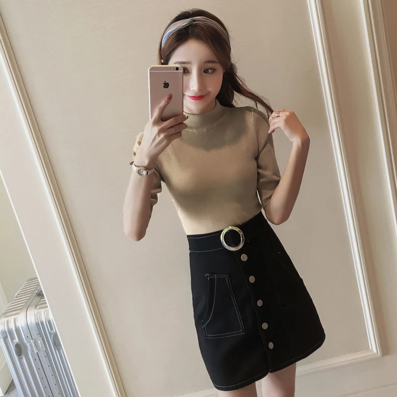 Spring Autumn Women Sweaters O Neck Half Sleeve Solid Knitted Top Femme Truien dames Slim Thin Maglioni donna | Женская одежда