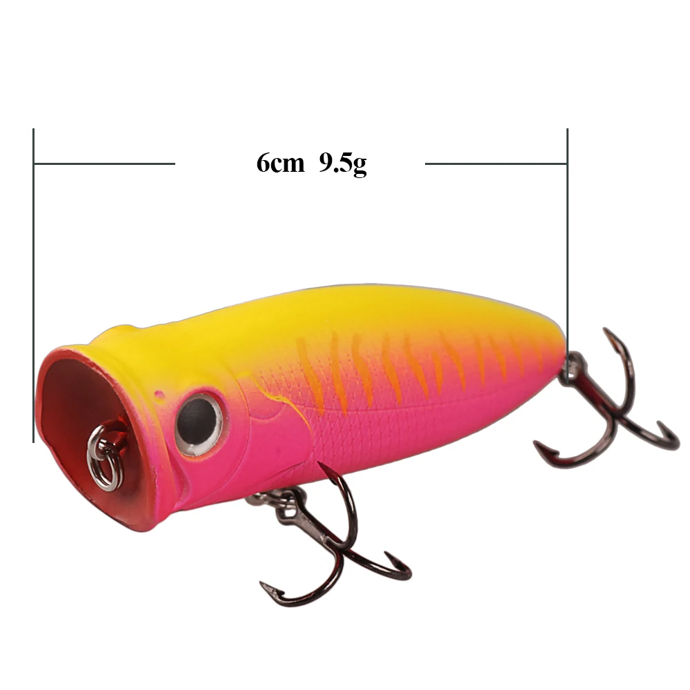 Smart 60mm 9.5g Popper Fishing Lures Top Water Hard Bait with France VMC Hook Plastic 3D Eyes Isca Artificial Lure | Спорт и