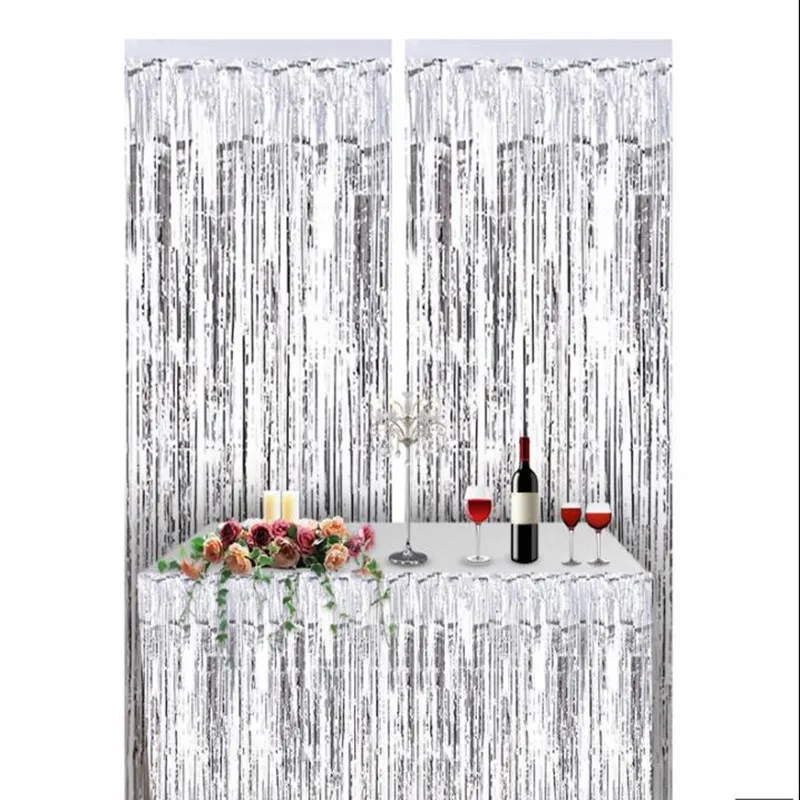 Шторы из фольги металлические шторы с бахромой мерцающие занавески для дня