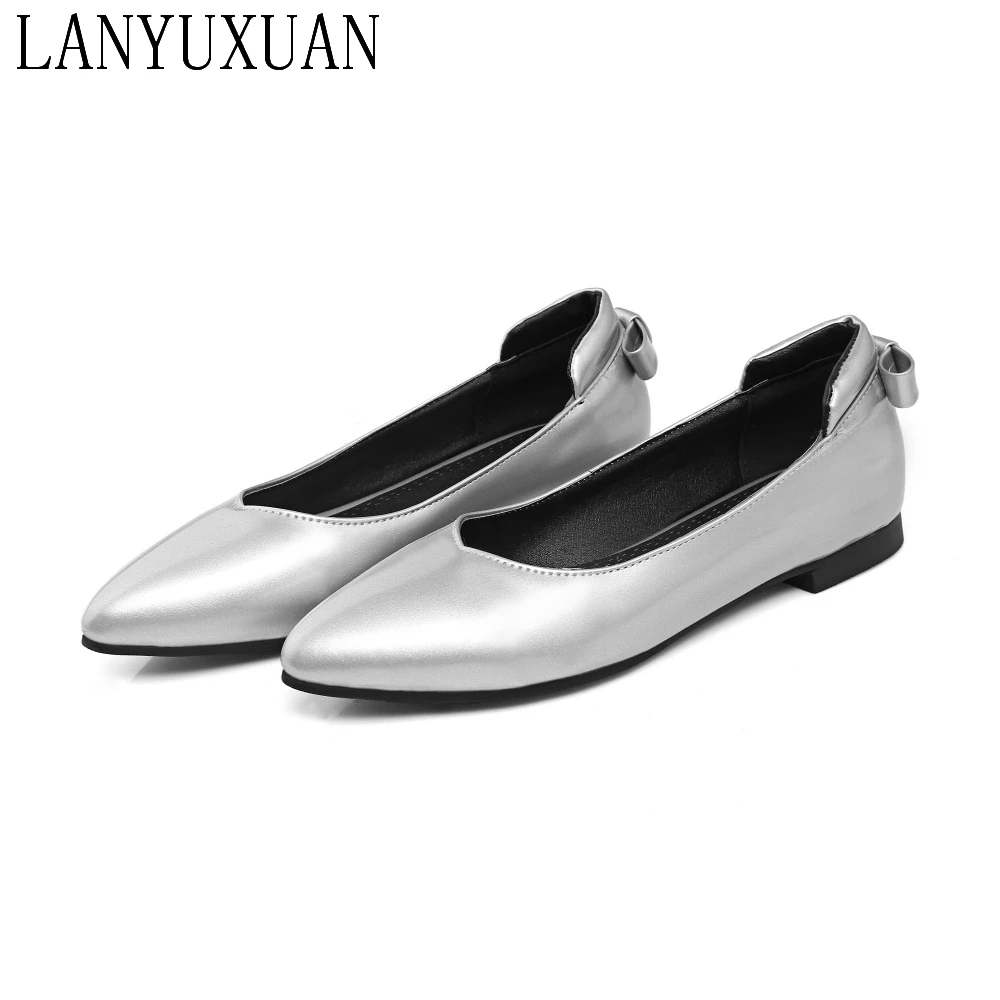

LANYUXUAN 2017 New Big Size 33-46 Ladie's Spring/ Autumn Low Heel Shoes Women Sweet Causal For Girls Pointed toe Flat shoes J-6