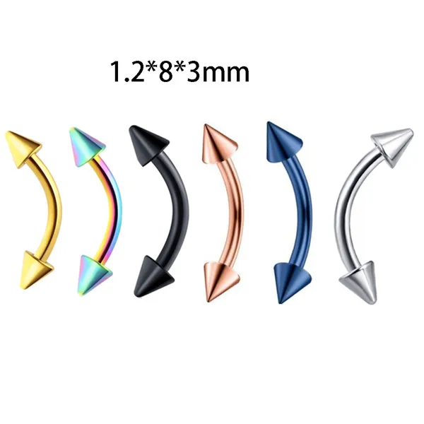 1.2x8x3mm cone JUNLOWPY 1 шт стальная пупка пирсинг для уха шпильки пленное кольцо в нос губы брови ушной хрящ серьги ювелирные изделия для тела - Окраска металла: 1.2x8x3mm cone