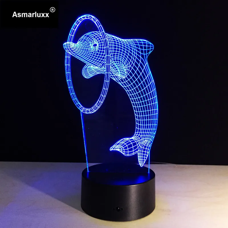 Ночник в виде дельфина лампа стиле арт деко удивительный красочный 3D