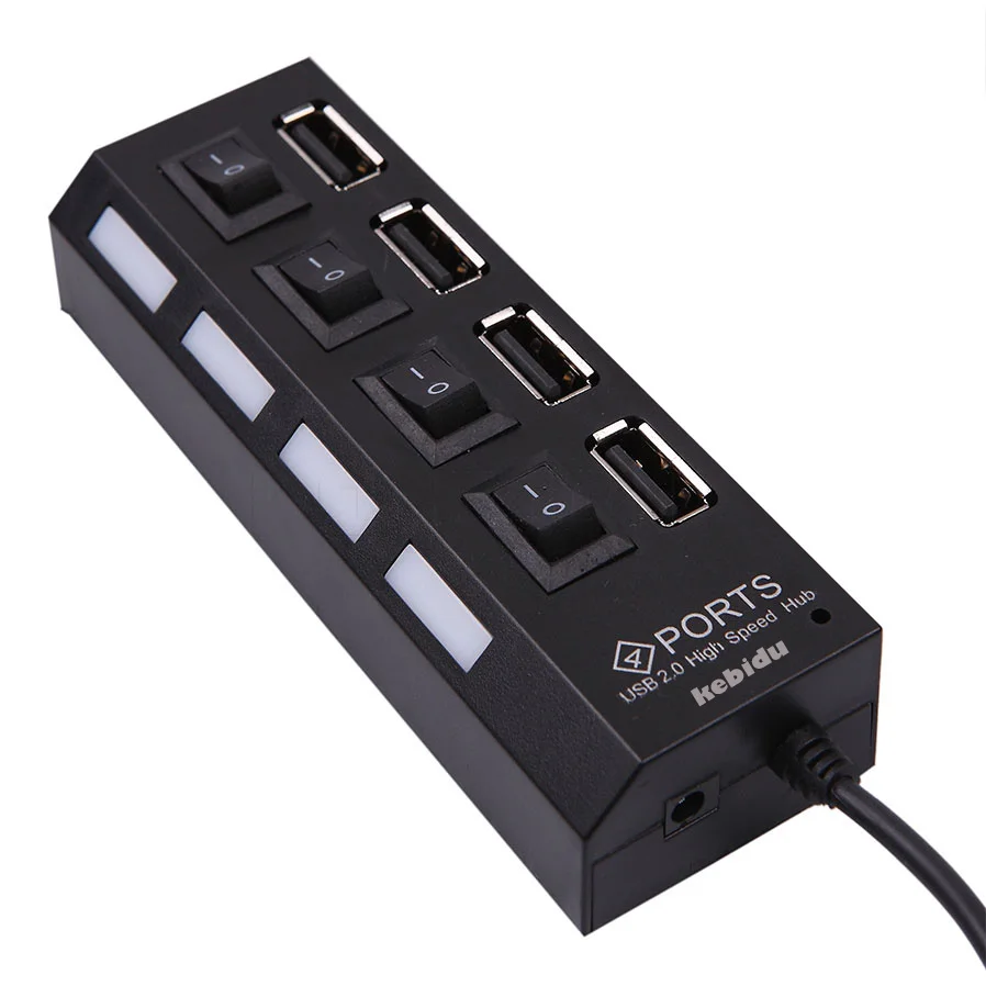 Kebidu LED высокоскоростной 4 порта USB 2 0 концентратор разветвитель внешний мульти с