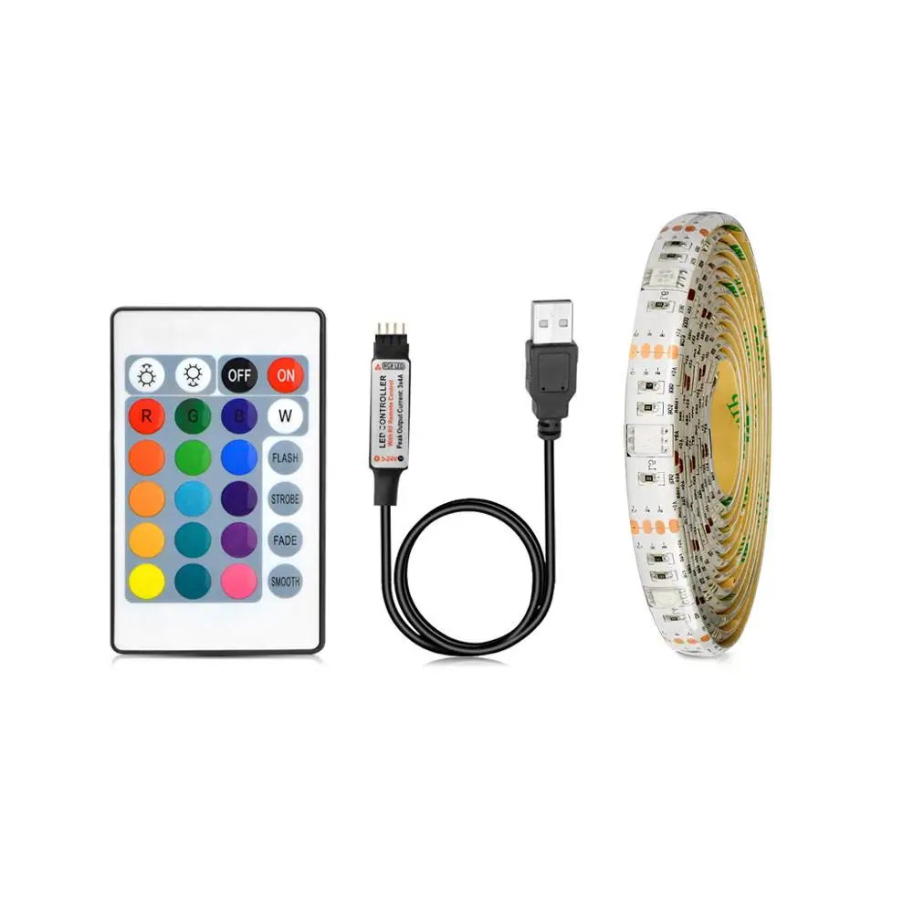 IP20/IP65 1 м 2 м 3 м 4 м 5 м DC 5 В rgb гибкая USB LED полосы света 5050 SMD Стинг лента клейкая лента ТВ Задний план освещения - Испускаемый цвет: RGB 24Keys IR remote