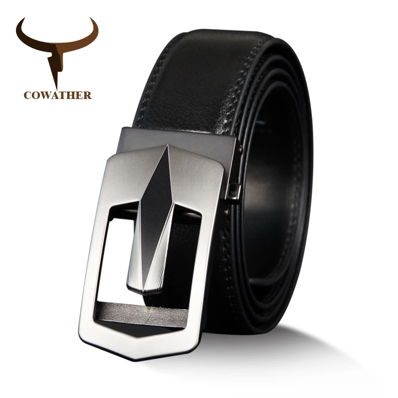 

COWATHER Cow Genuine Leather Belts High Quality for Men Automatic Vintage Male Belt Brand Ratchet Buckle Belts 110-130cm long