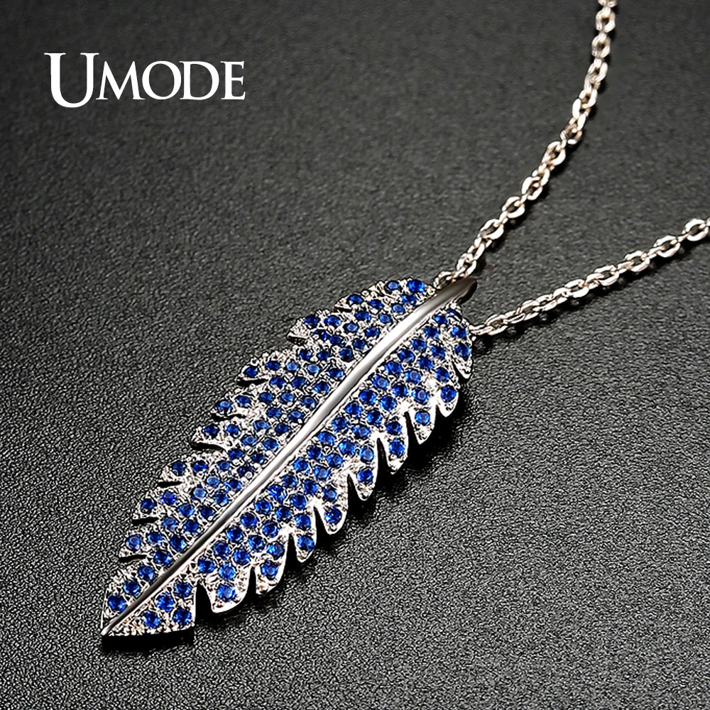 UMODE Винтажные Ювелирные изделия Шарм CZ кристалл лист длинный цепь подвески
