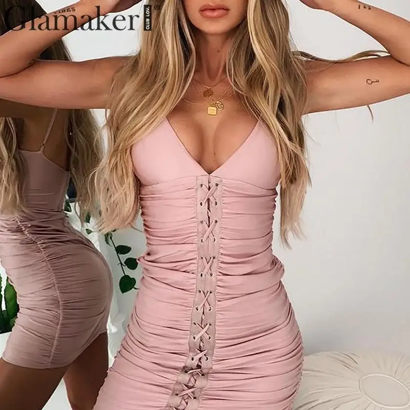 Женский облегающий сарафан Glamaker с v образным вырезом на шнуровке для вечеринок