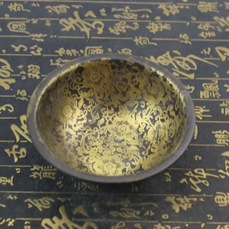 Старинная медная чаша QingDynasty винтажная с золотым наполнителем ручная роспись