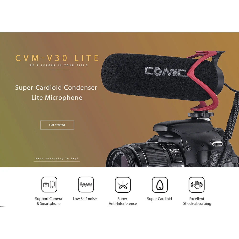 Микрофон COMICA CVM V30 LITE с суперкардиоидным полярным рисунком холодным башмаком