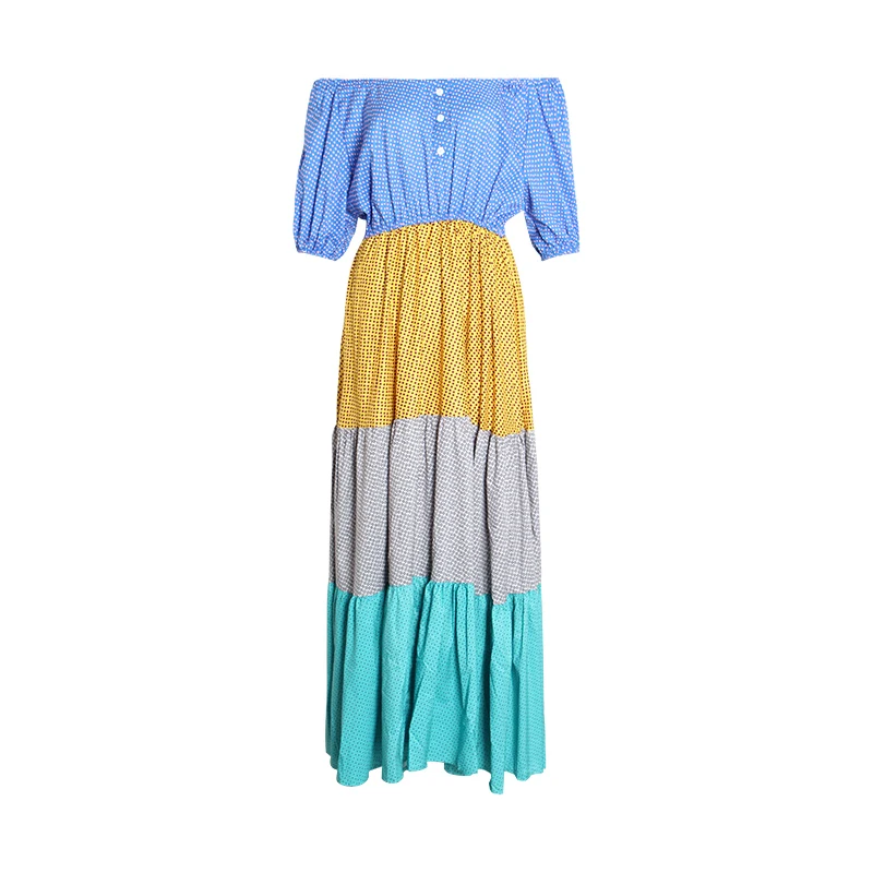 SISPELL Hit Color Floor-Length Women's Dress Slash Neck Off Shoulder Backless Dot A Line Female Dresses Fashion New 2019 Summer | Женская
