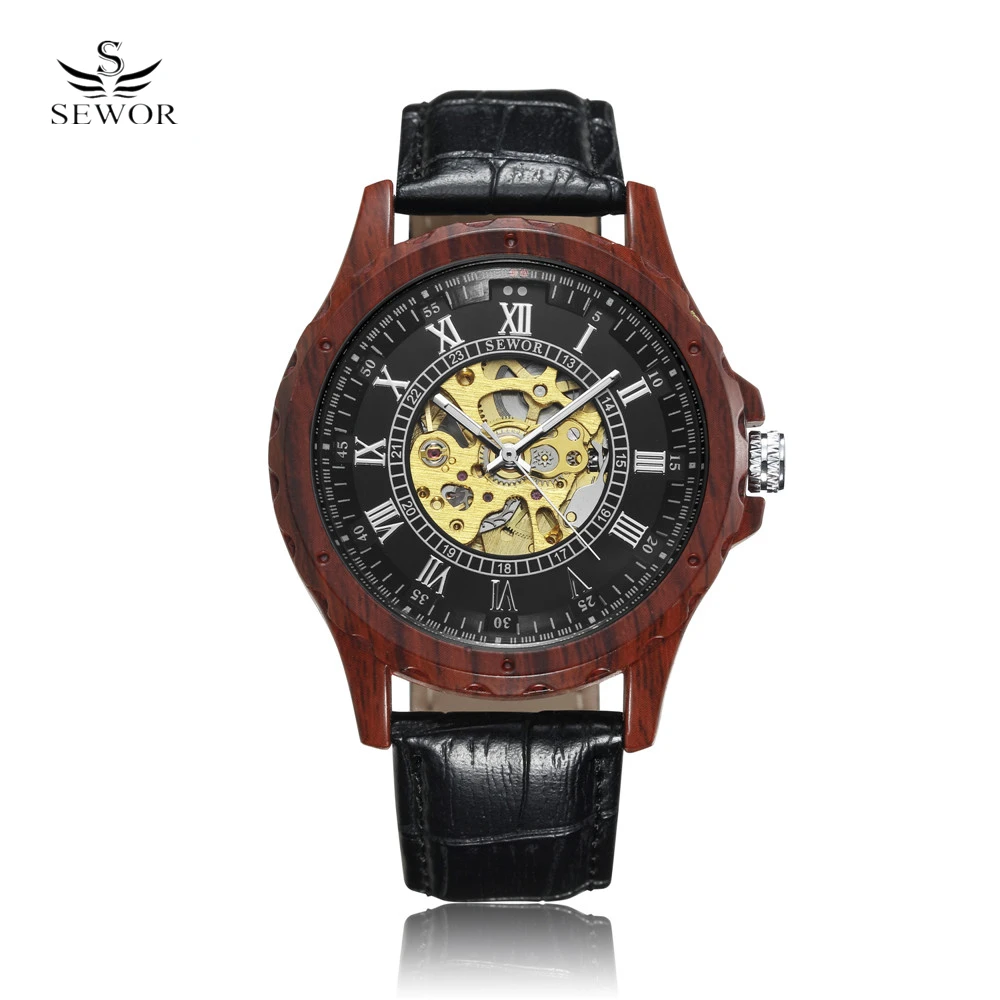 2017 модные роскошные мужские часы SEWOR с римскими цифрами деревянные цвета