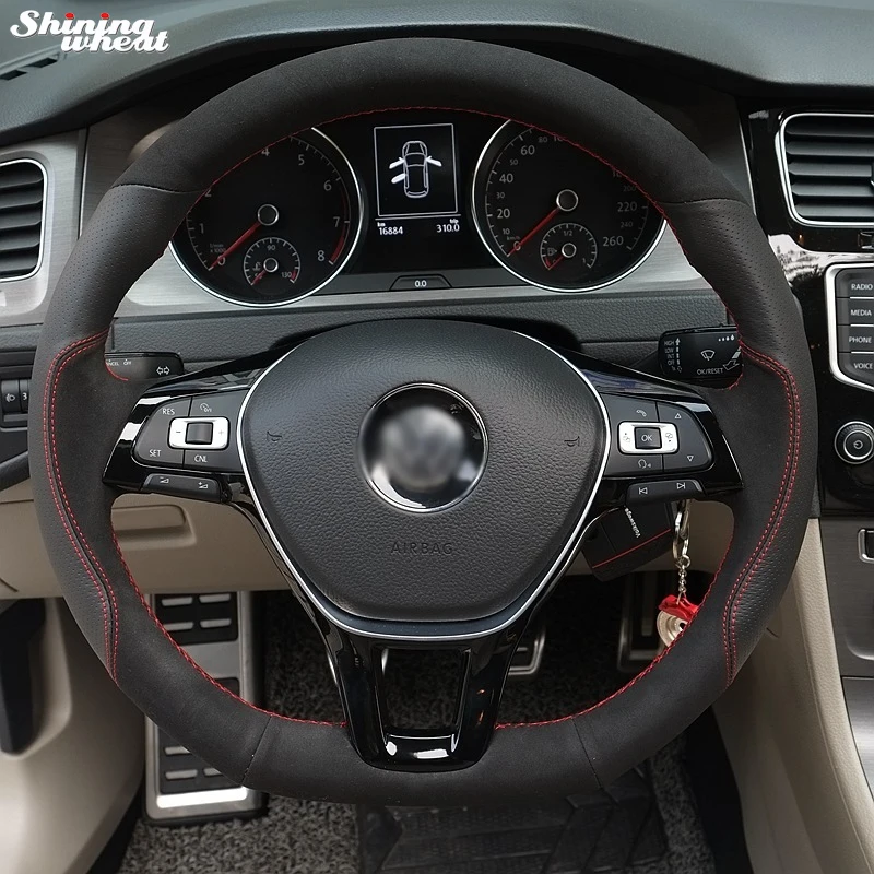 Блестящие пшеницы ручной работы черная замша черный кожаный чехол руль для Volkswagen