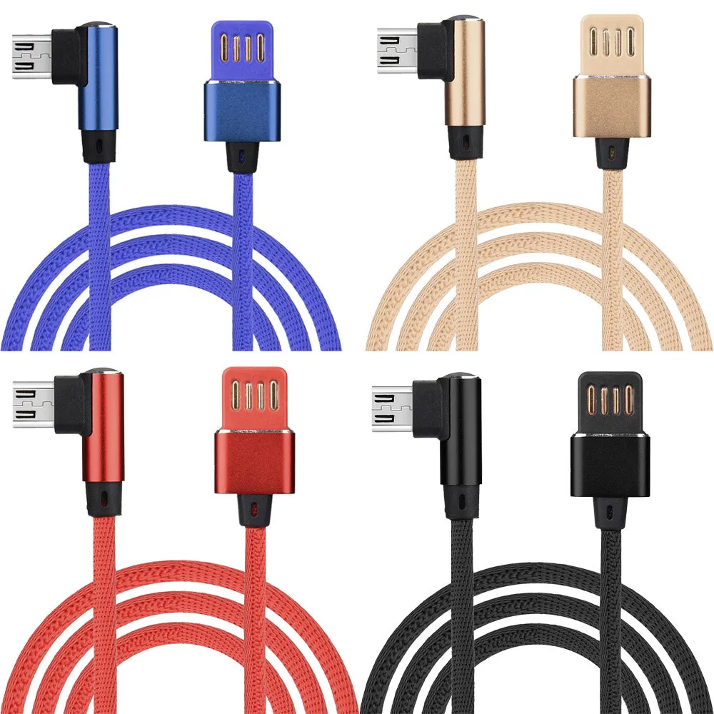 1 м Micro USB кабель для телефона с нейлоновой оплеткой Micro USB 90 градусов под прямым углом 2A быстрая синхронизация данных Зарядка универсальные кабели для телефона# YL5