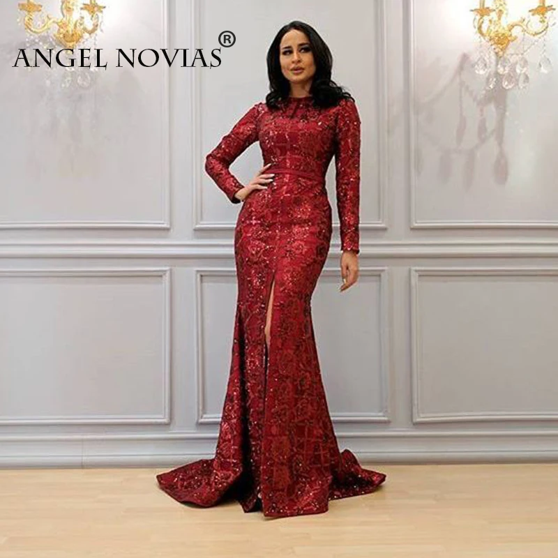 Женское платье с длинным рукавом ANGEL NOVIAS мусульманское элегантное кружевное