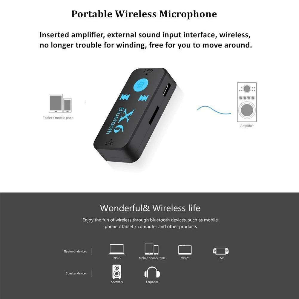 Audio Jack 3.5mm MIC Call 4.1 Adapter Portable TF Card Reader Wireless Bluetooth Receiver 3 In 1 USB Mini X6 | Электроника