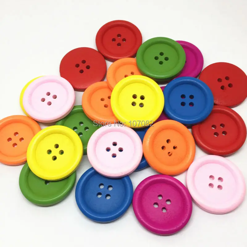 

100pcs 25mm Mixed Wood Buttons Round 4 Holes Coat Sewing Button Embellishments For Cardmaking Scrapbooking