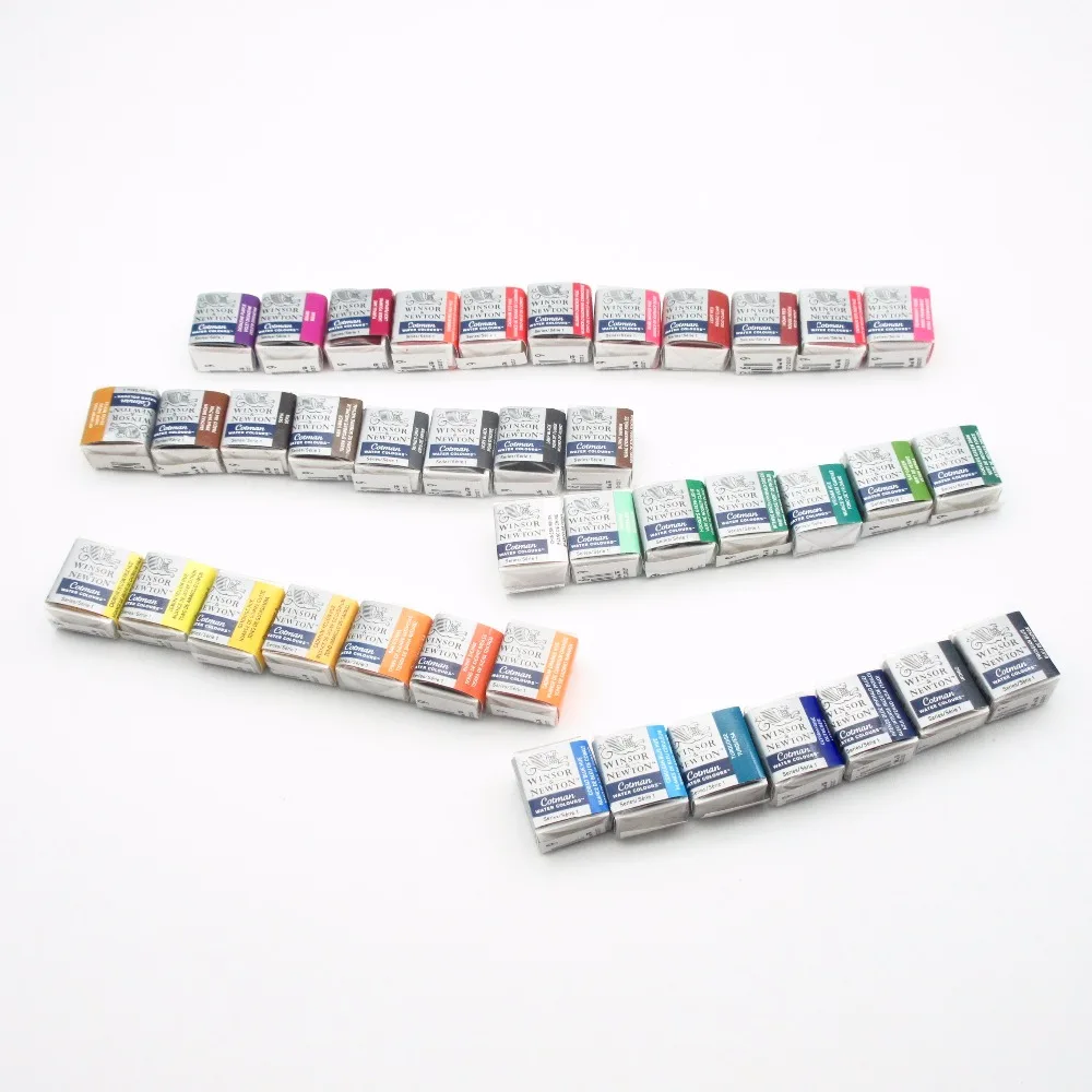 Winsor& Newton Cotman Твердые акварельные краски половина Пан 40 цветов синий акварельные кисти