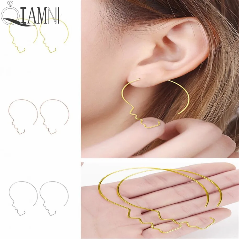 Модные серьги кольца QIAMNI ручной работы с изображением человеческого лица