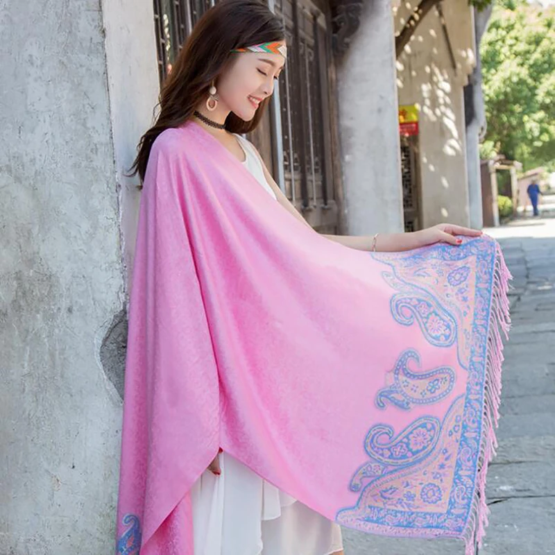 Винтажный хлопковый шарф в национальном стиле женский длинный жаккардовый с