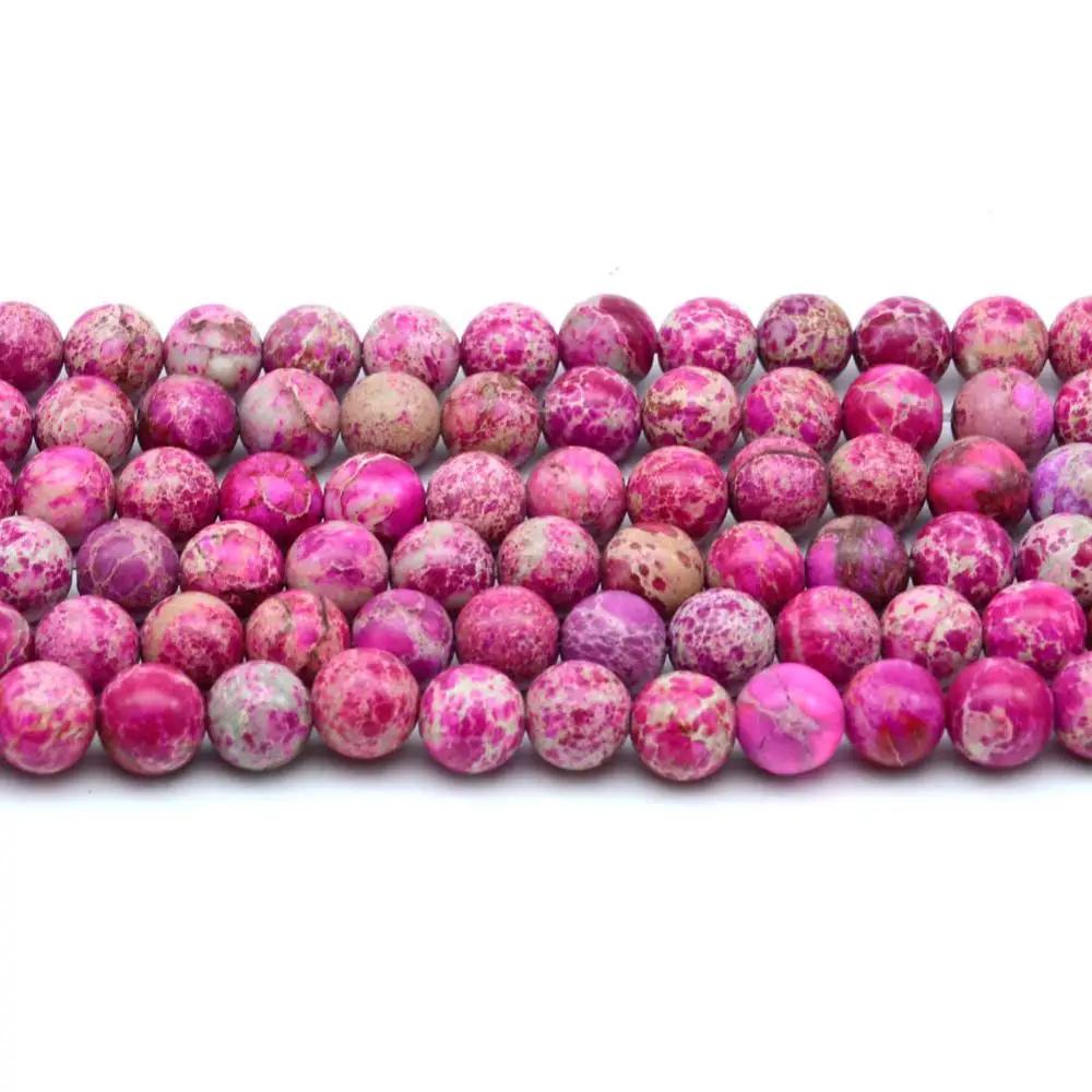Fuchsia Бусины из натурального камня морской осадочный Imperial Jaspers бусины для изготовления ювелирных изделий 4 6 8 10 12 мм бусины Diy браслет ожерелье - Цвет: Fuchsia