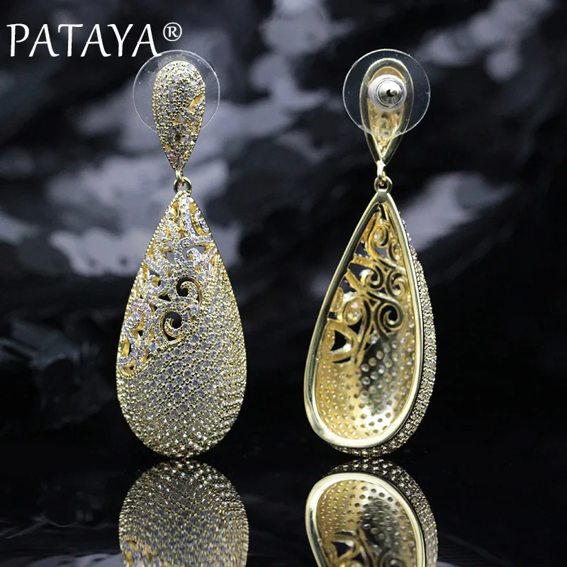 PATAYA, новинка 585, розовое желтое золото, Настоящее Белое золото, микро воск, инкрустация, натуральный циркон, длинные серьги-гвоздики, женские свадебные Роскошные ювелирные изделия