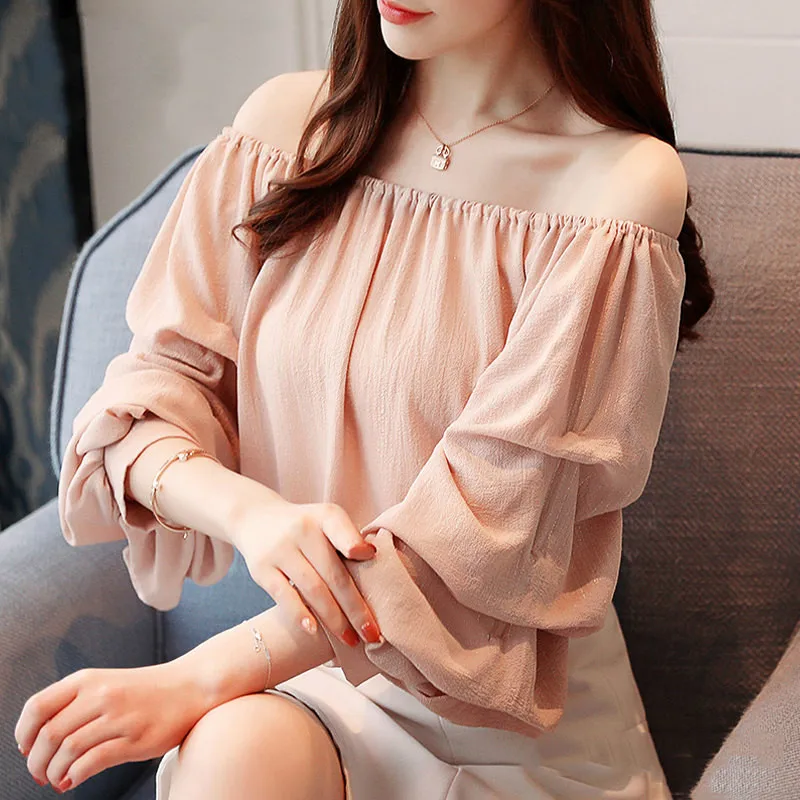 Женская блузка с вырезом лодочкой повседневные топы открытыми плечами