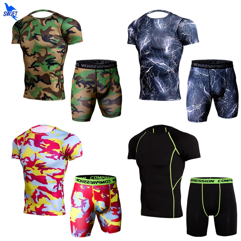 Camouflage Quick Dry Summer Men's Sport Suits Short Compression Gym Fitness Training Tracksuits Sportswear Clothing Running Sets