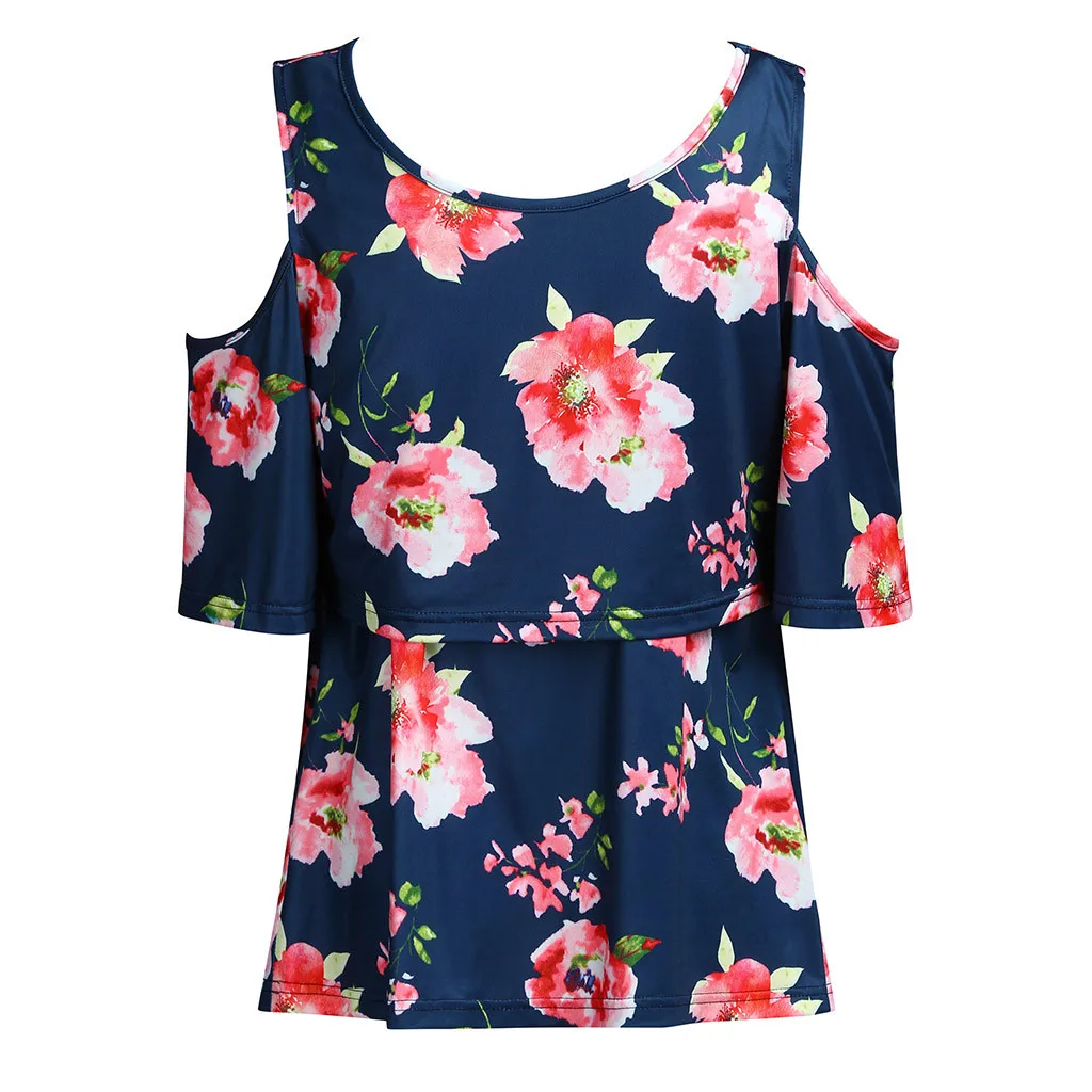 

SAGACE Women Strapless Print Floral Breastfeeding Casual T Shirt For Women Summer Breastfeeding Nusring Maternity Clothing