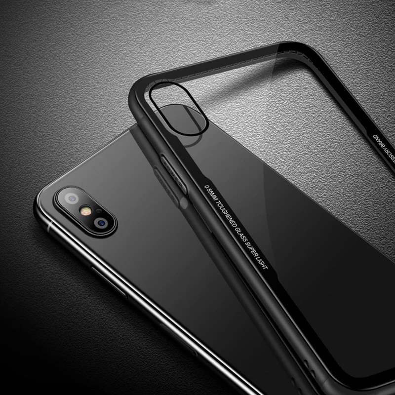 Чехол для телефона из закаленного стекла с мягким краем iphone 7 7Plus 8 8Plus X зеркальный