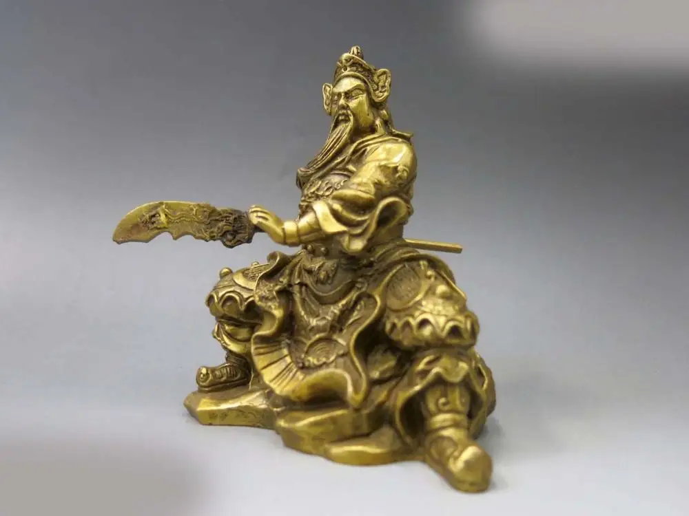 DS Китай латунь скульптура резной дракон меди Боевое бог богатства Гуань Юй