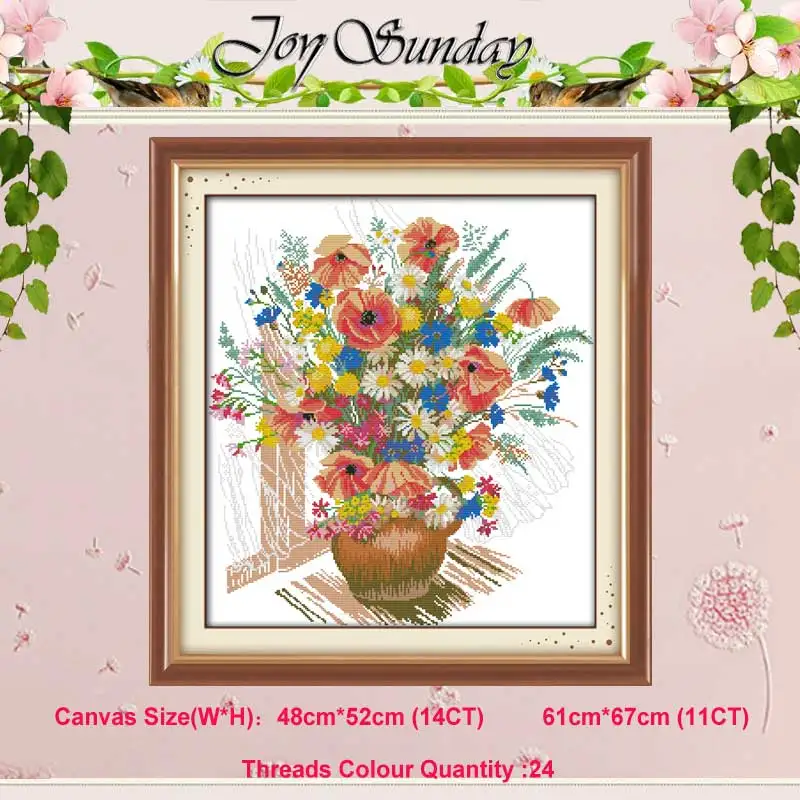 Colorful flower vase Роза Орхидея Лилия тюльпан ваза для цветов с маками 11CT 14CT Набор для вышивания крестиком DIY DMC Набор для вышивания крестиком рукоделие домашний декор - Цвет: Colorful flower vase