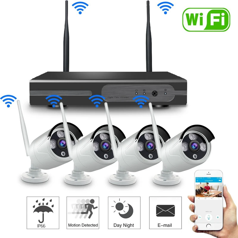 Всепогодные Plug and Play P2P Cloud Based 4CH 1MP 720P HD Беспроводная Wi Fi камера NVR комплект для