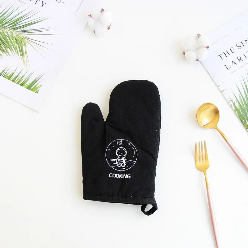black cosmic glove 1 шт. милые Нескользящие желтые серые хлопковые модные нордические кухонные перчатки для приготовления пищи для микроволновой печи для выпечки барбекю Прихватки для духовки - Цвет: black cosmic glove