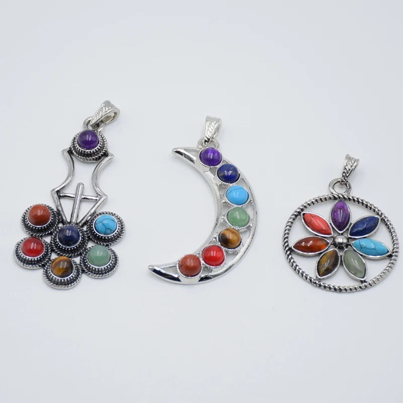 Винтажные Ювелирные изделия в форме шестигранной Луны и цветка из 7 чакр ожерелье