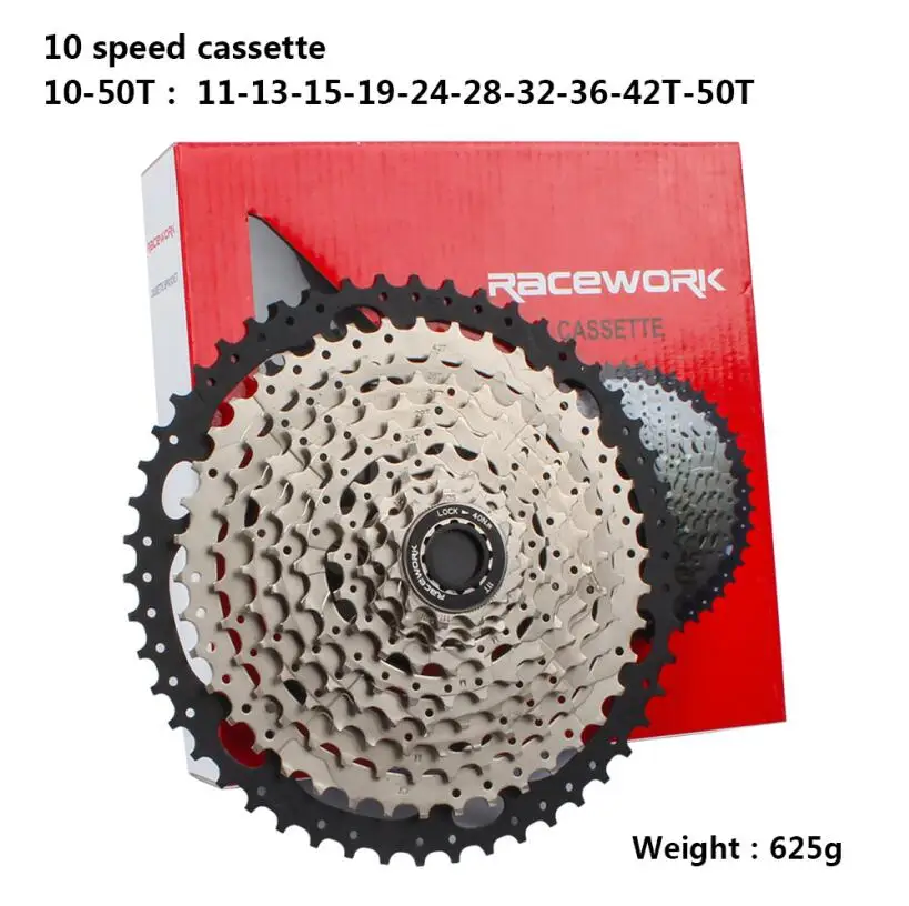 10S silver 11-50T RACEWORK 10/11/12 скоростная кассета 11-42 т 11-46T 11-50 т 11-52 т горный велосипед MTB велосипед Кассетный Маховик для Shimano Sram - Цвет: 10S silver 11-50T