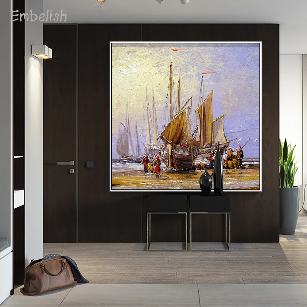 Embelish 1 шт. рыбацкие лодки и корабли морской пейзаж, высокое качество холст картины для гостиной стены искусства плакаты картины интерьерные