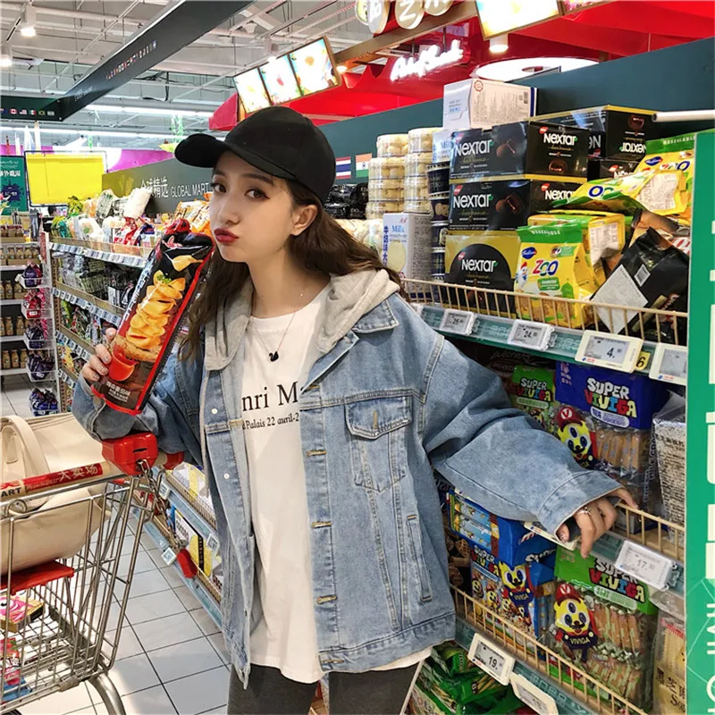 Куртка женская джинсовая в стиле Харадзюку базовая Повседневная Свободная