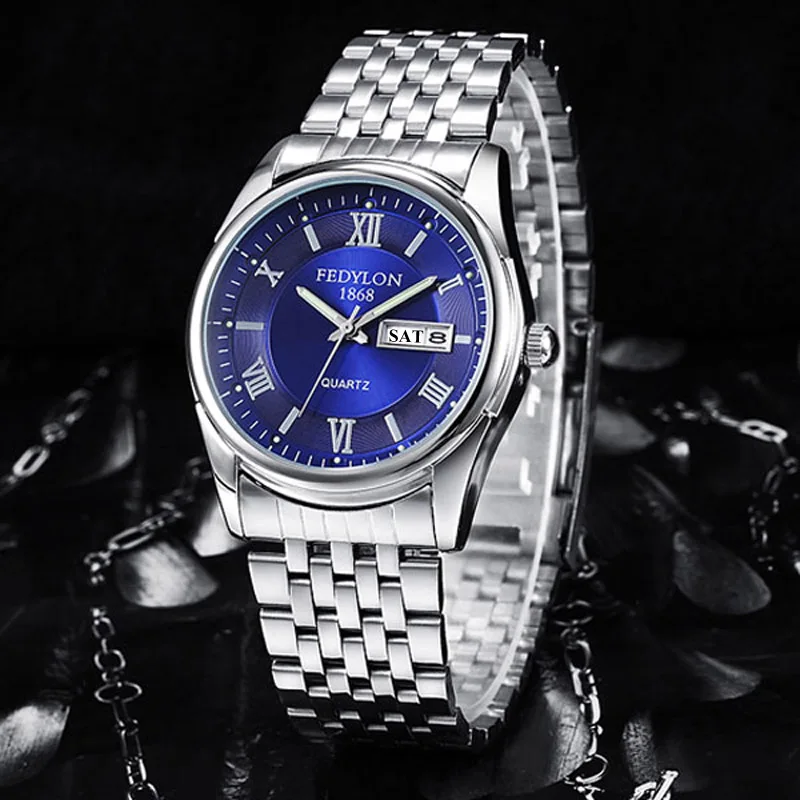 Steel Blue Мужские часы Relogio Masculino, FEDYLON, брендовые, деловые наручные часы, мужские часы с датой на день, мужские часы, модные, стильные мужские часы - Цвет: Steel Blue