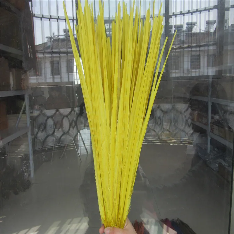 

Wholesale 100Pcs Yellow Pheasant Tail Feathers 20-22inch 50-55CM jewelry Halloween Wedding Decorations Pheasant Feathers